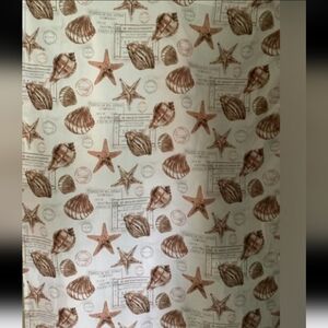 Full Size Shell Shower Curtain W Stamps On It Brown White Material Lightweight